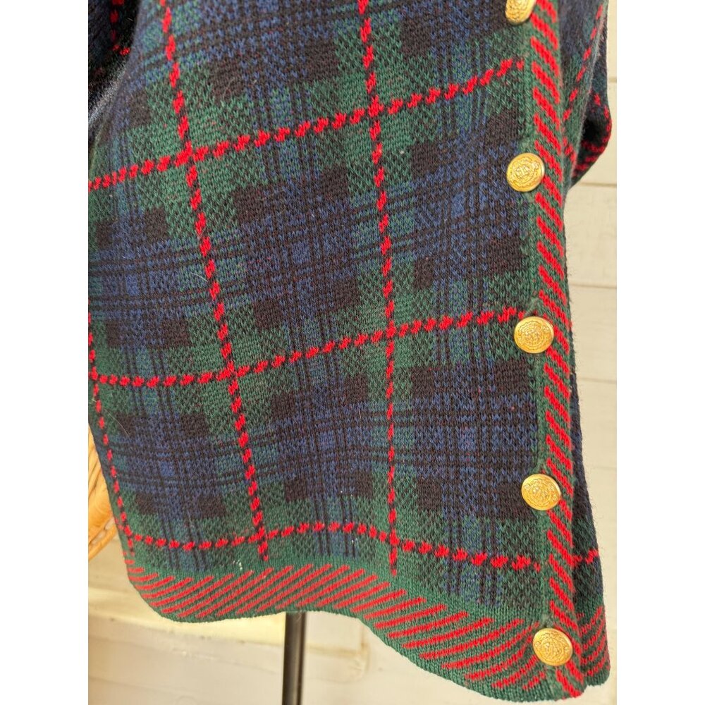 Vintage 80's Pendleton Womens Wool Plaid Cardigan Sweater Red Blue Green XL - Picture 4 of 13